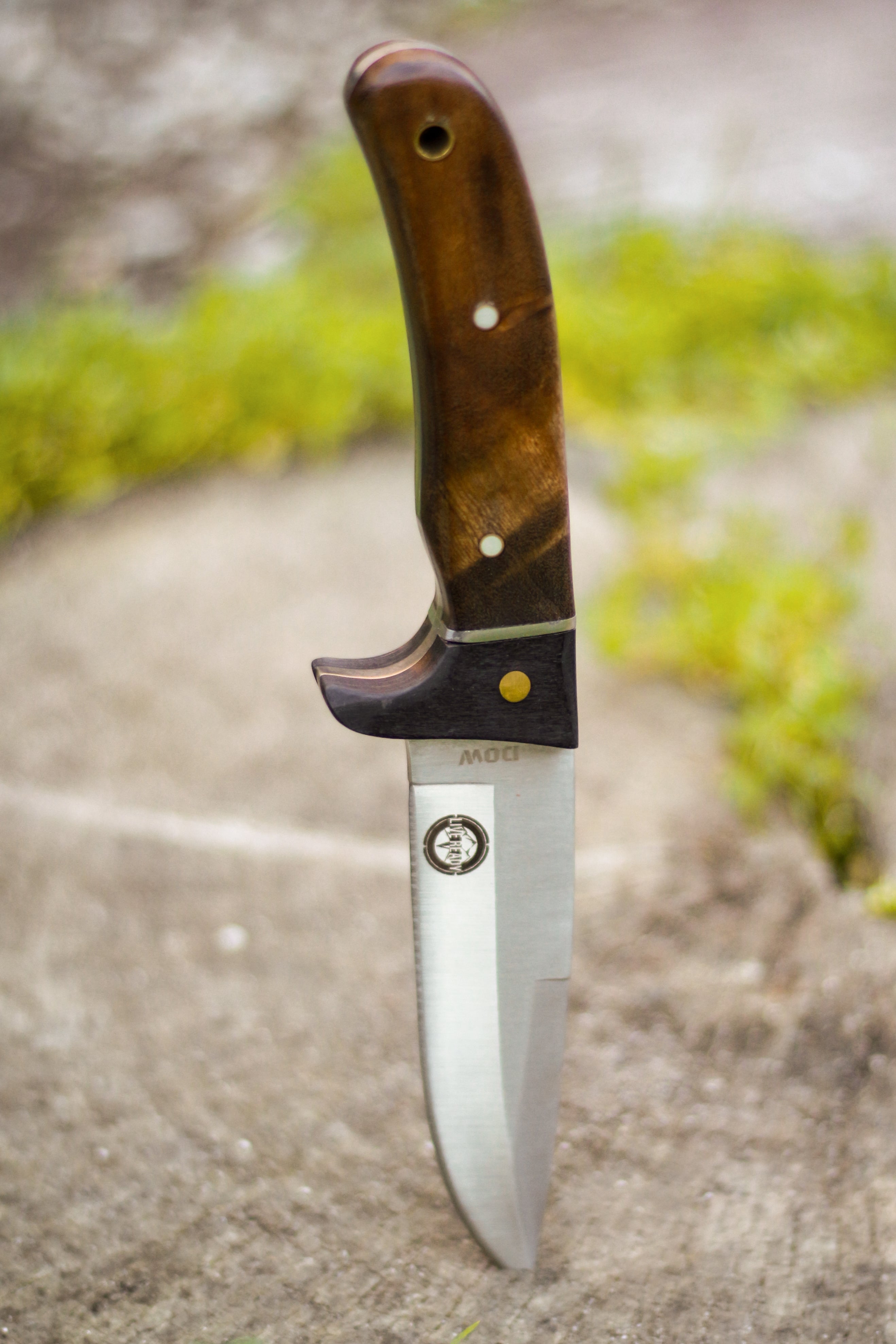 Burlwood Fixed Tang Knife With Leather Sheath